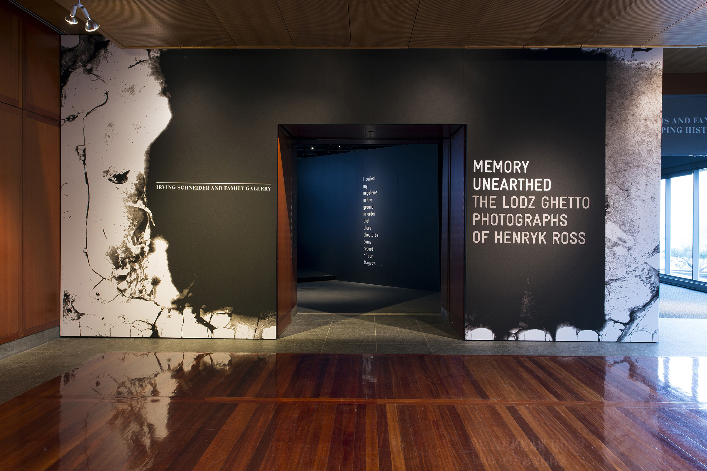 Memory Unearthed Exhibition - For the entrance to Memory Unearthed, Pure+Applied used an image of a deteriorated film cell that was found with Henryk Ross’ other surviving film.