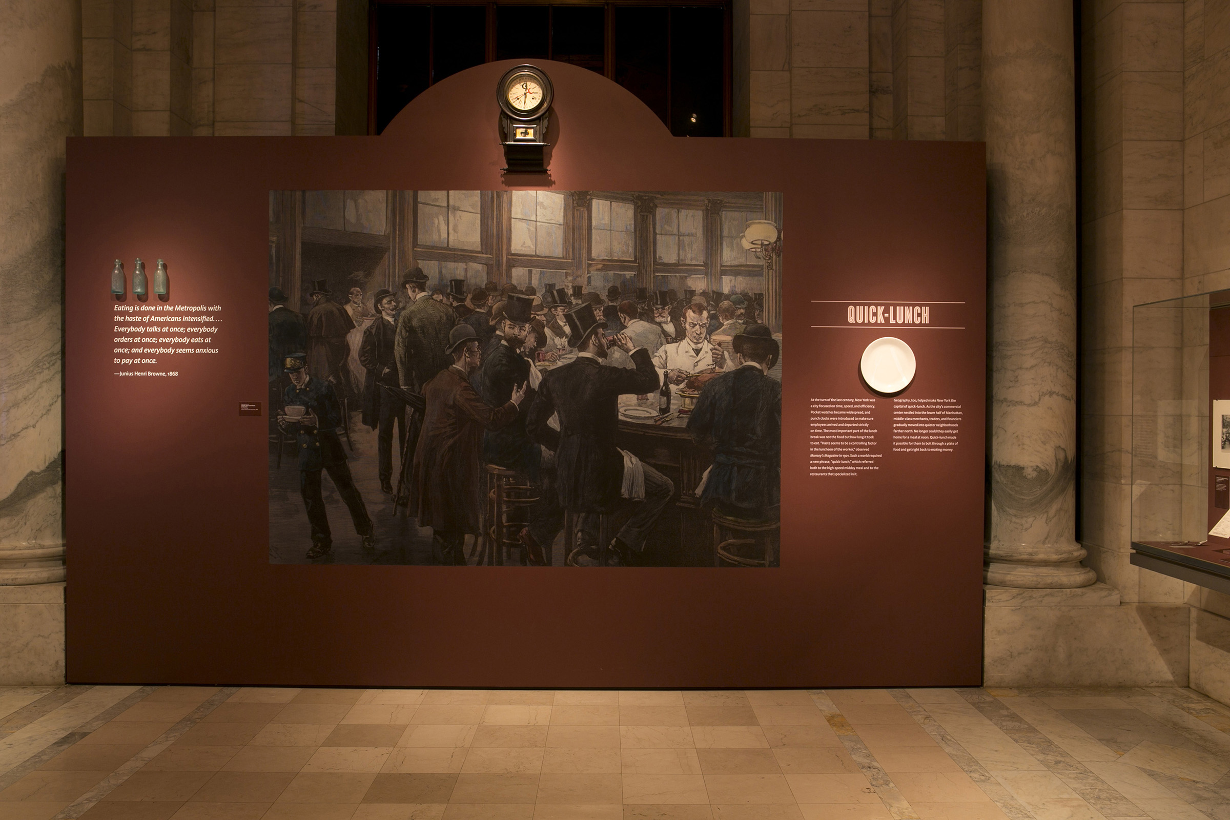 Lunch Hour Exhibition - A clock was placed in every section introduction as a visual leitmotif.