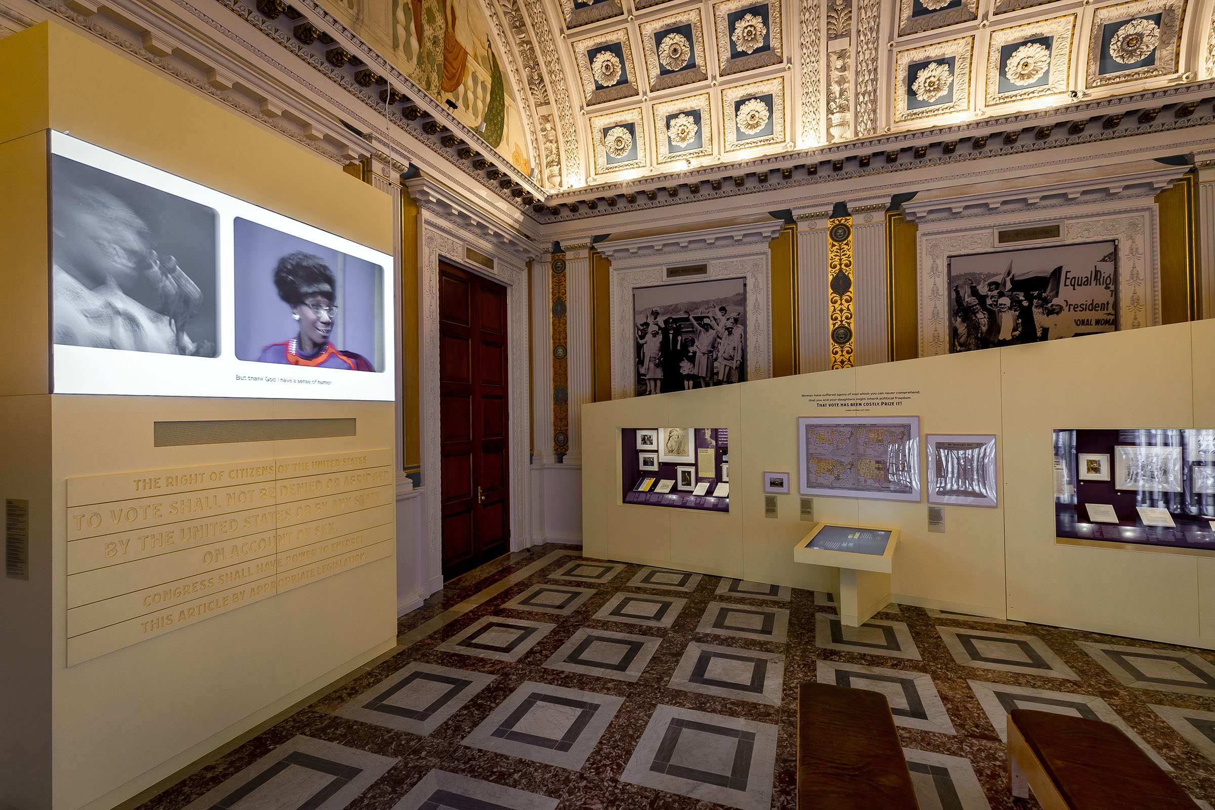 Shall Not Be Denied Exhibition. In the “plaza,” the suffragists’ activism finally results in the passage of the Nineteenth Amendment, and visitors explore the social and political aftermath.